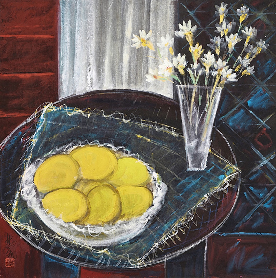Lemon and Vase of Flowers by Lin Fengmian