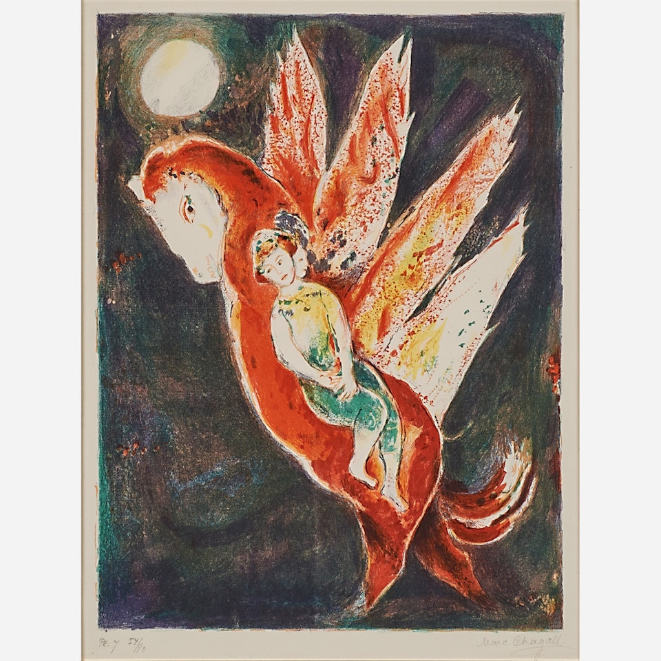 Then the old woman mounted the Ifrit's back, pl. 7 from Four Tales from the Arabian Nights by Marc Chagall