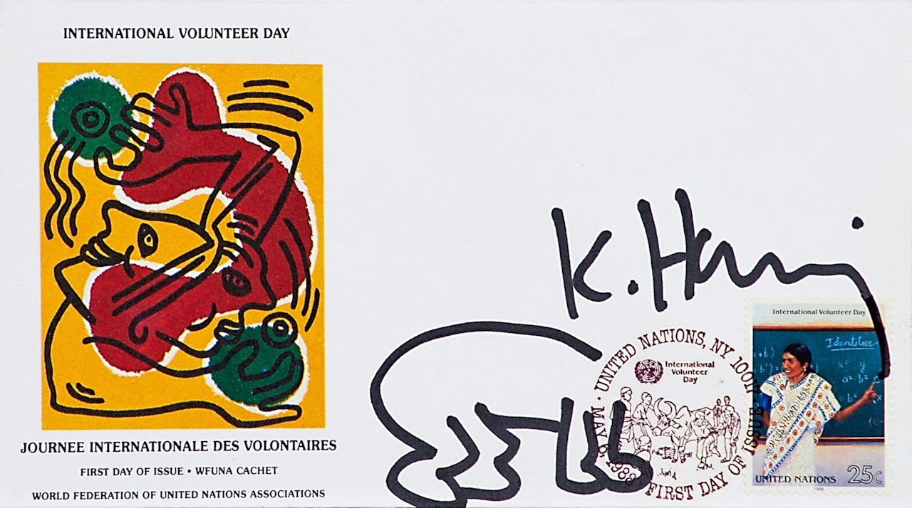 Radiant baby on International Volunteer Day Envelope by Keith Haring