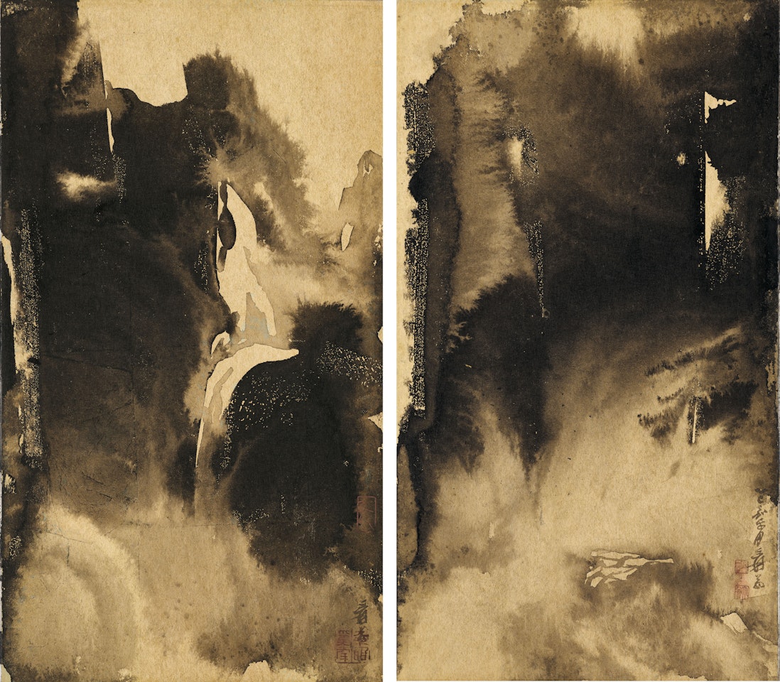Waterfall / Secluded Valley under the Clouds by Zhang Daqian