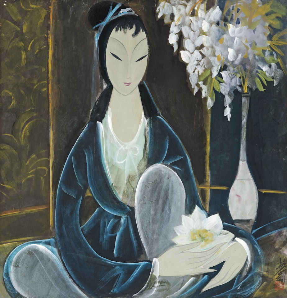 Seated Lady with Flowers by Lin Fengmian