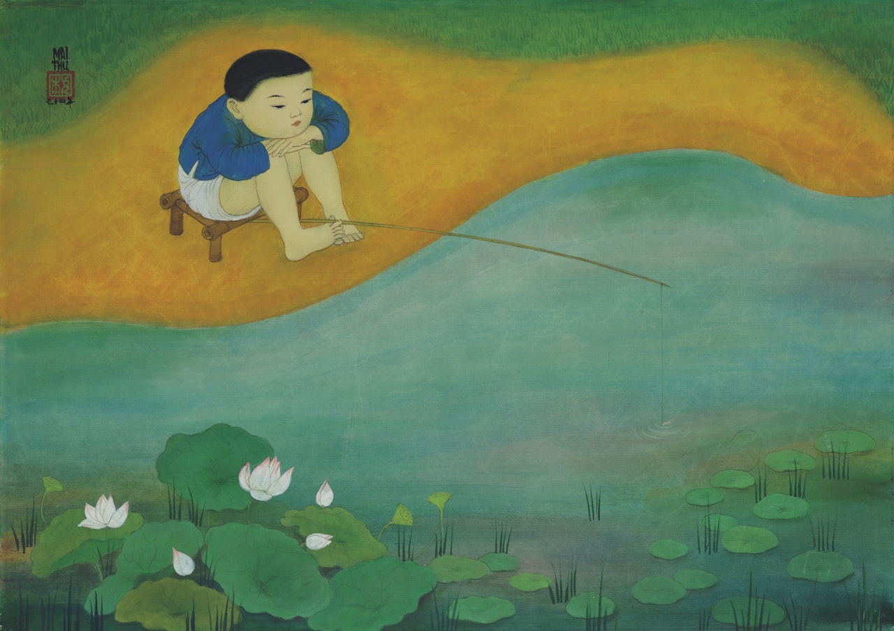 Le petit pêcheur du lac (Child Fishing by The Lake) by Mai Trung Thu