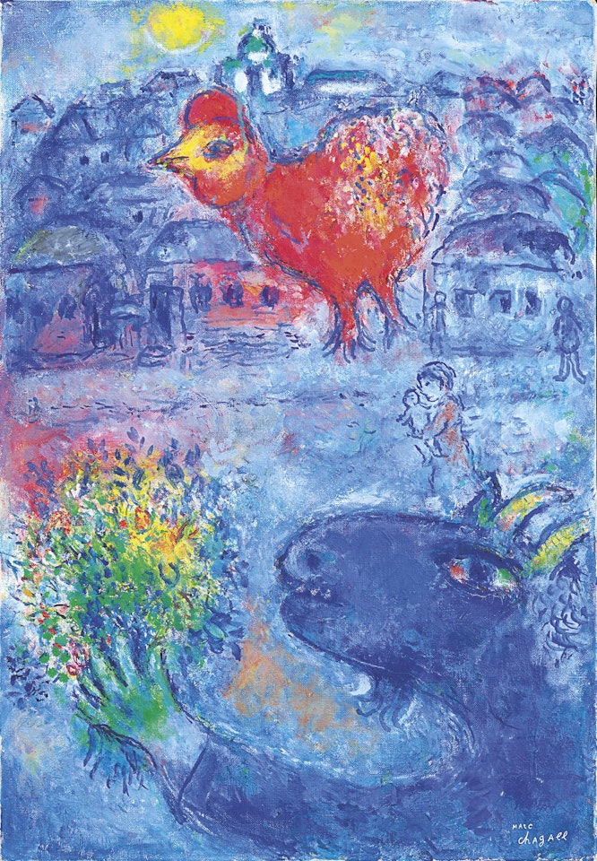 Bouc bleu au coq rouge by Marc Chagall