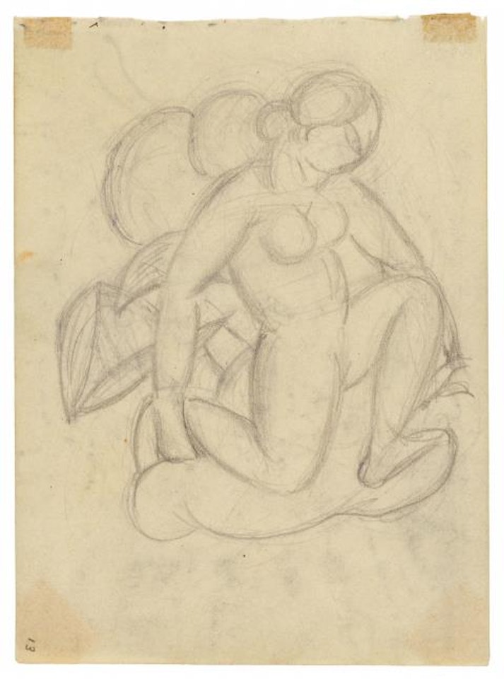Kniender Mädchenakt vor stilisierten Pflanzen by Franz Marc
