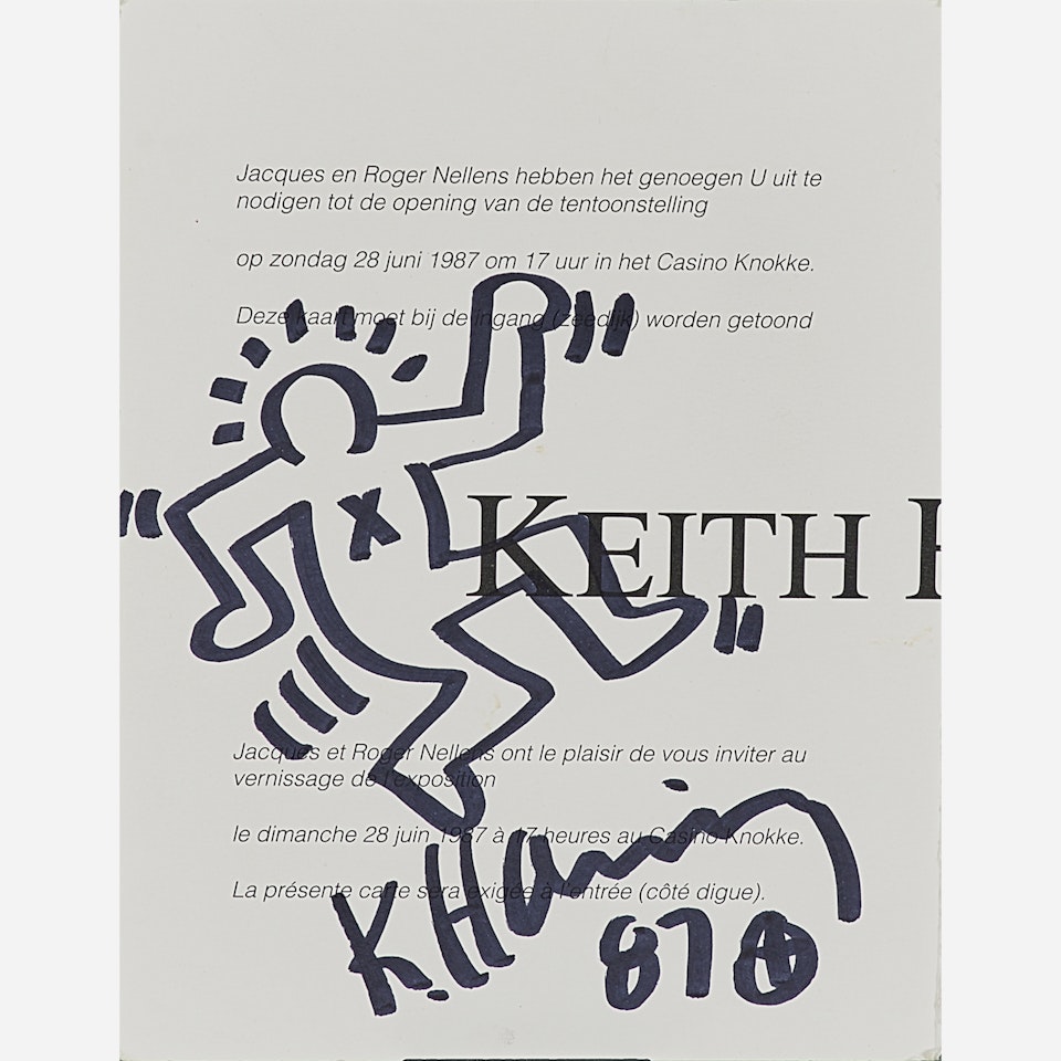 Marker on invitation card created the evening opening of the Keith Haring permanent mural at Casino Knokke by Keith Haring