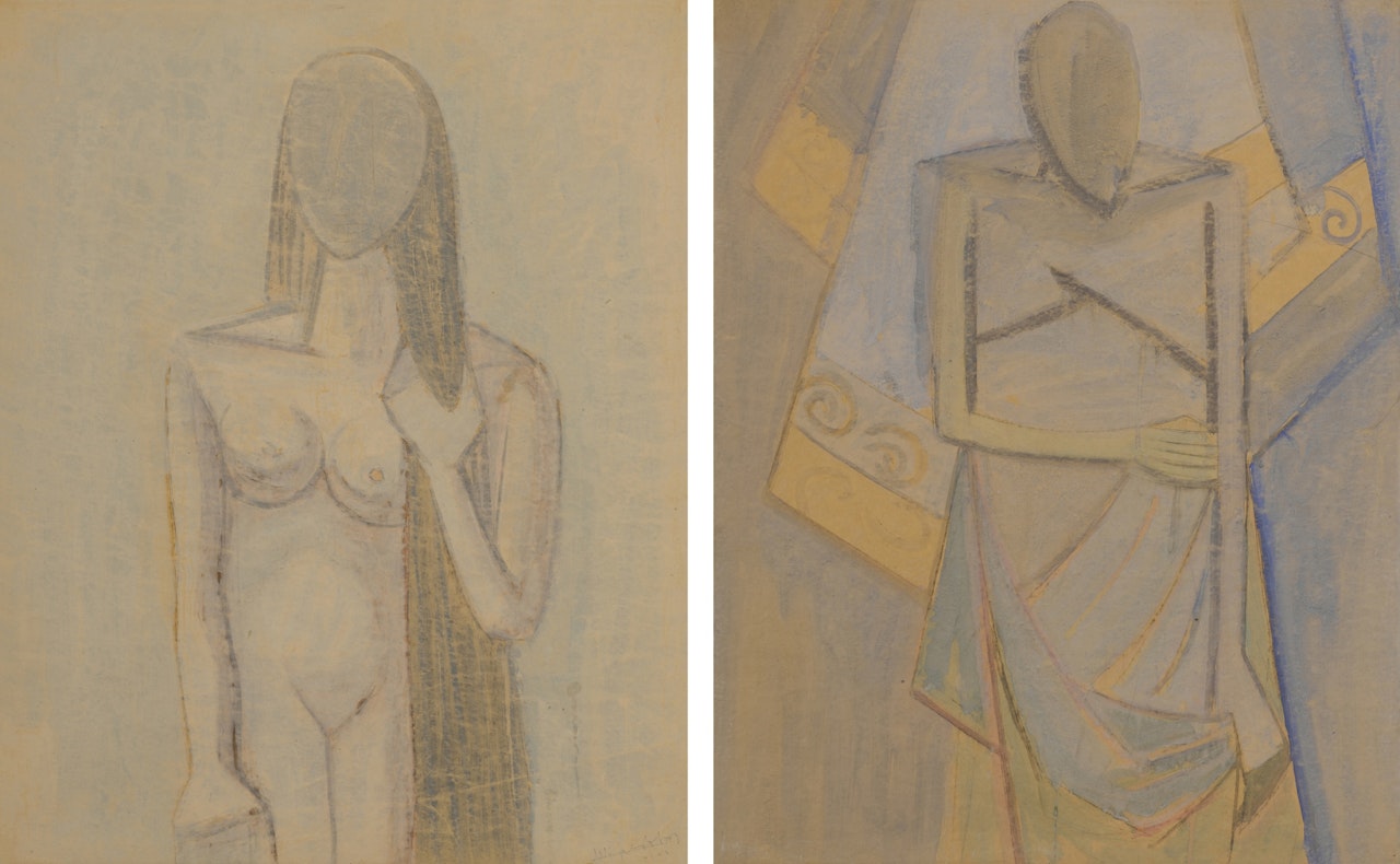 Femme aux cheveux longs, III & Homme (A Double-Sided Work) by Wifredo Lam
