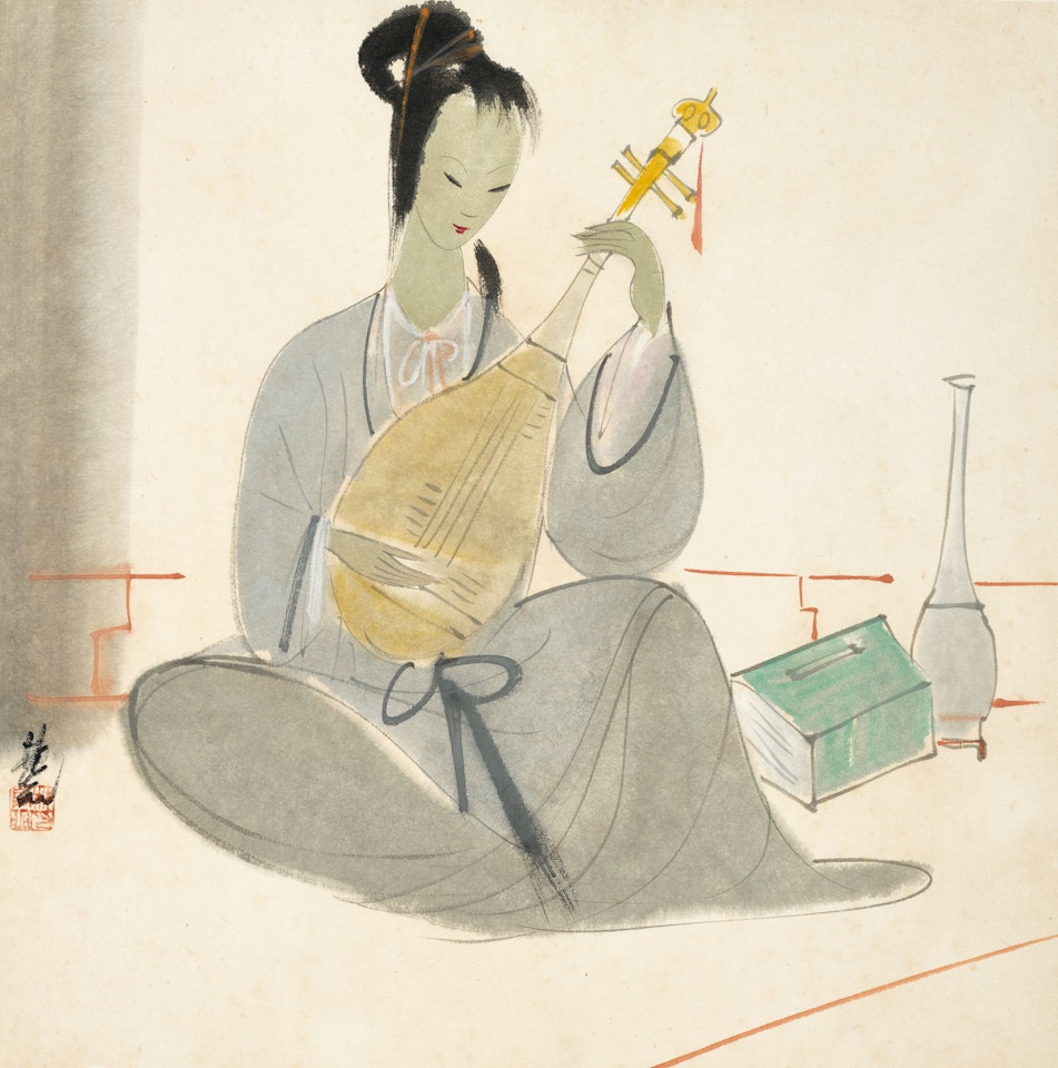 Lady with Pipa by Lin Fengmian