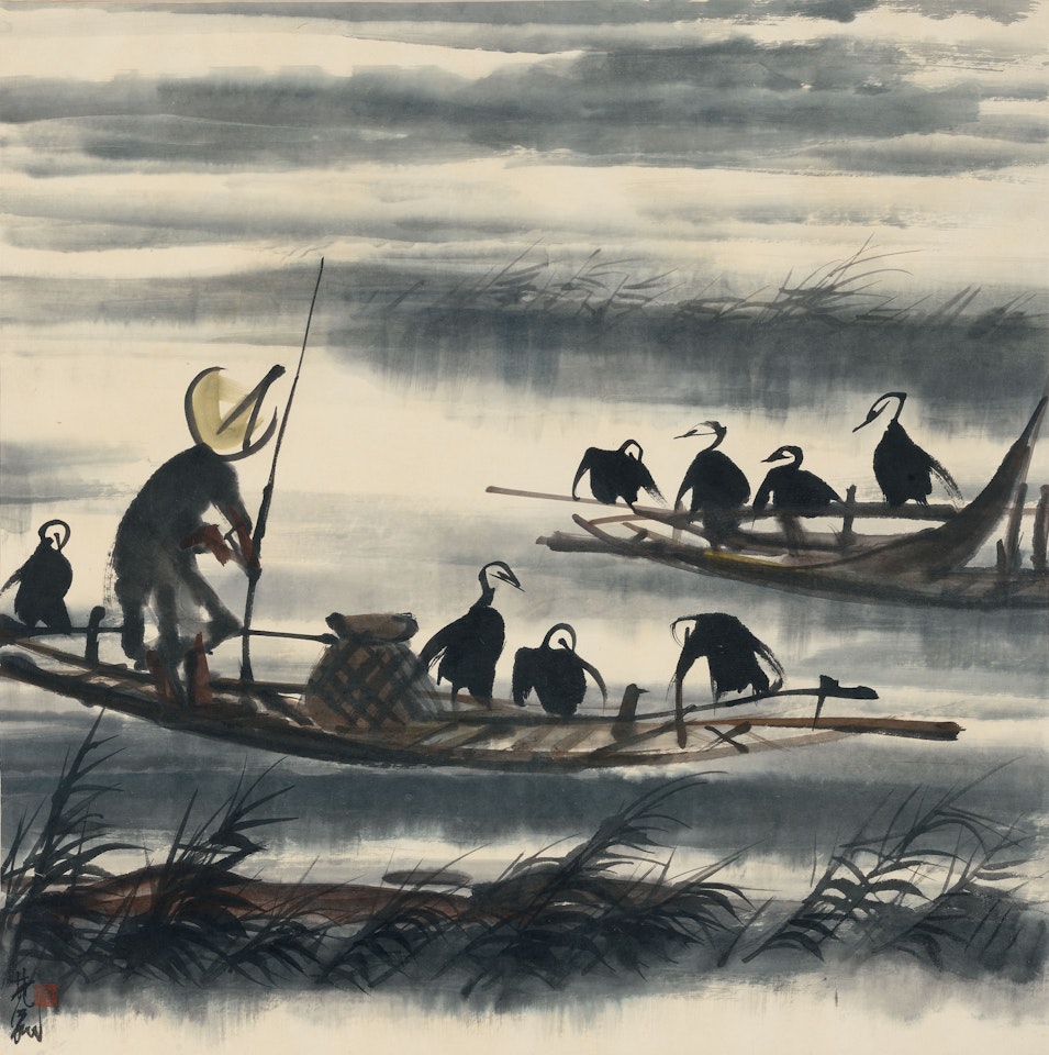 Fisherman and Cormorants by Lin Fengmian