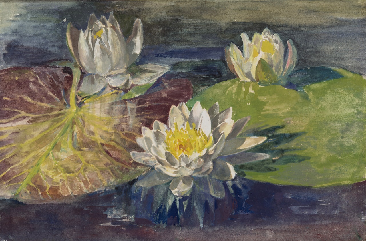 Water-Lilies. Red and Green Pads. Study from Nature by John La Farge