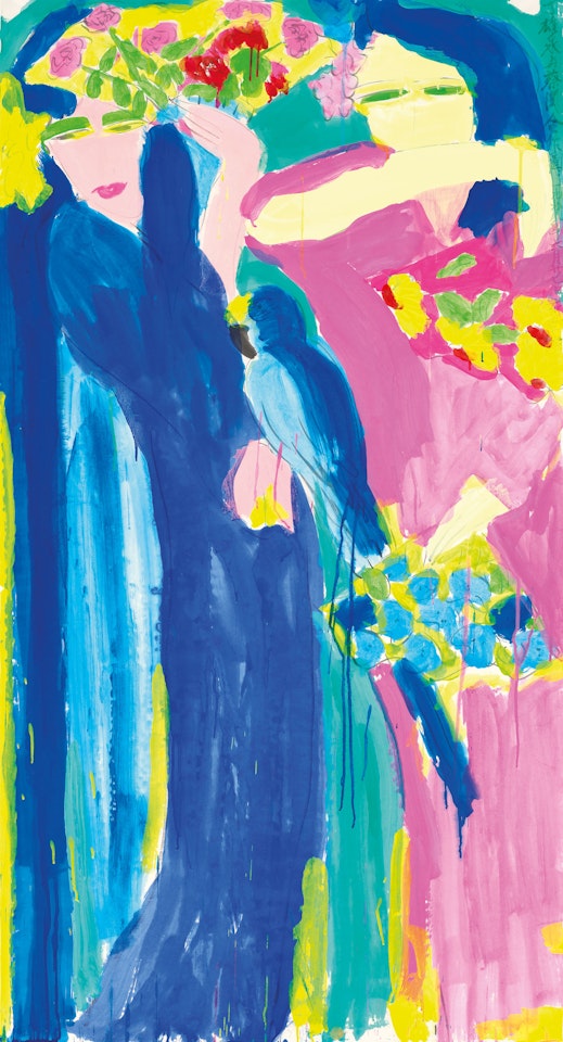 Ladies with Fans and Parrot by Walasse Ting