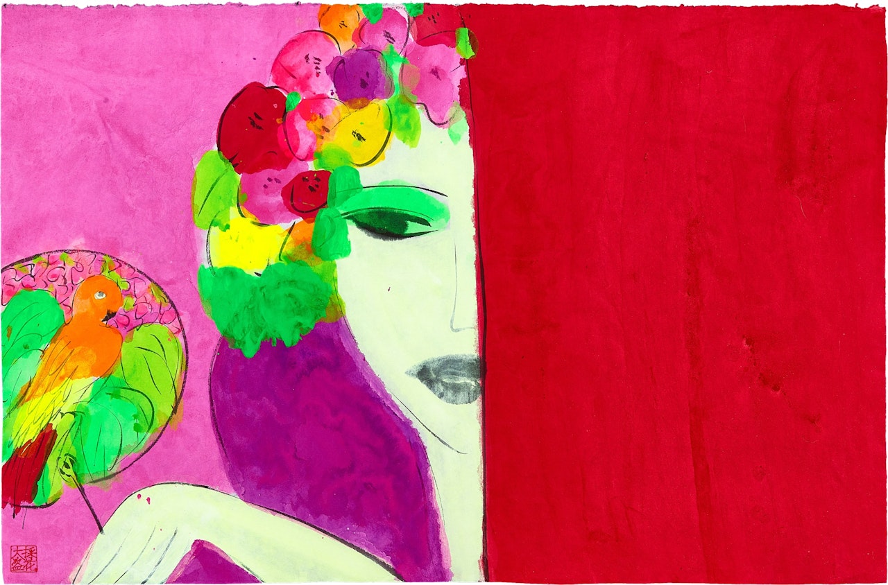 Lady with a fan  by Walasse Ting