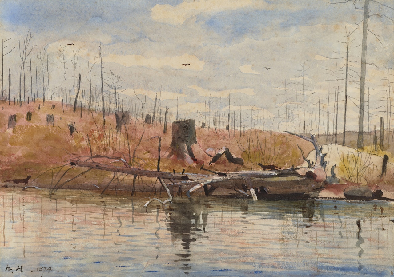 Fallen Tree with Minks by Winslow Homer