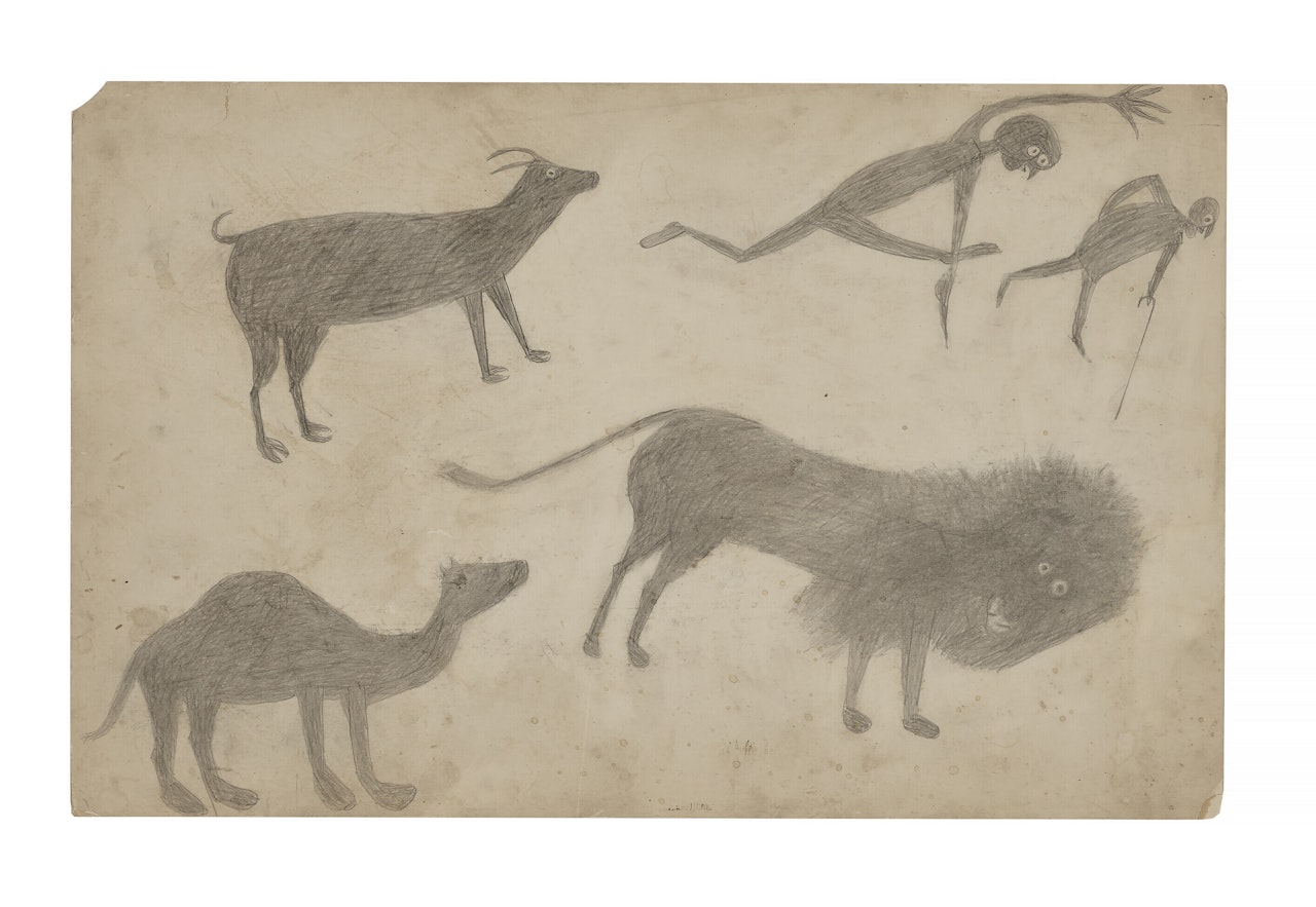 Goat, Camel, Lion and Figures by Bill Traylor