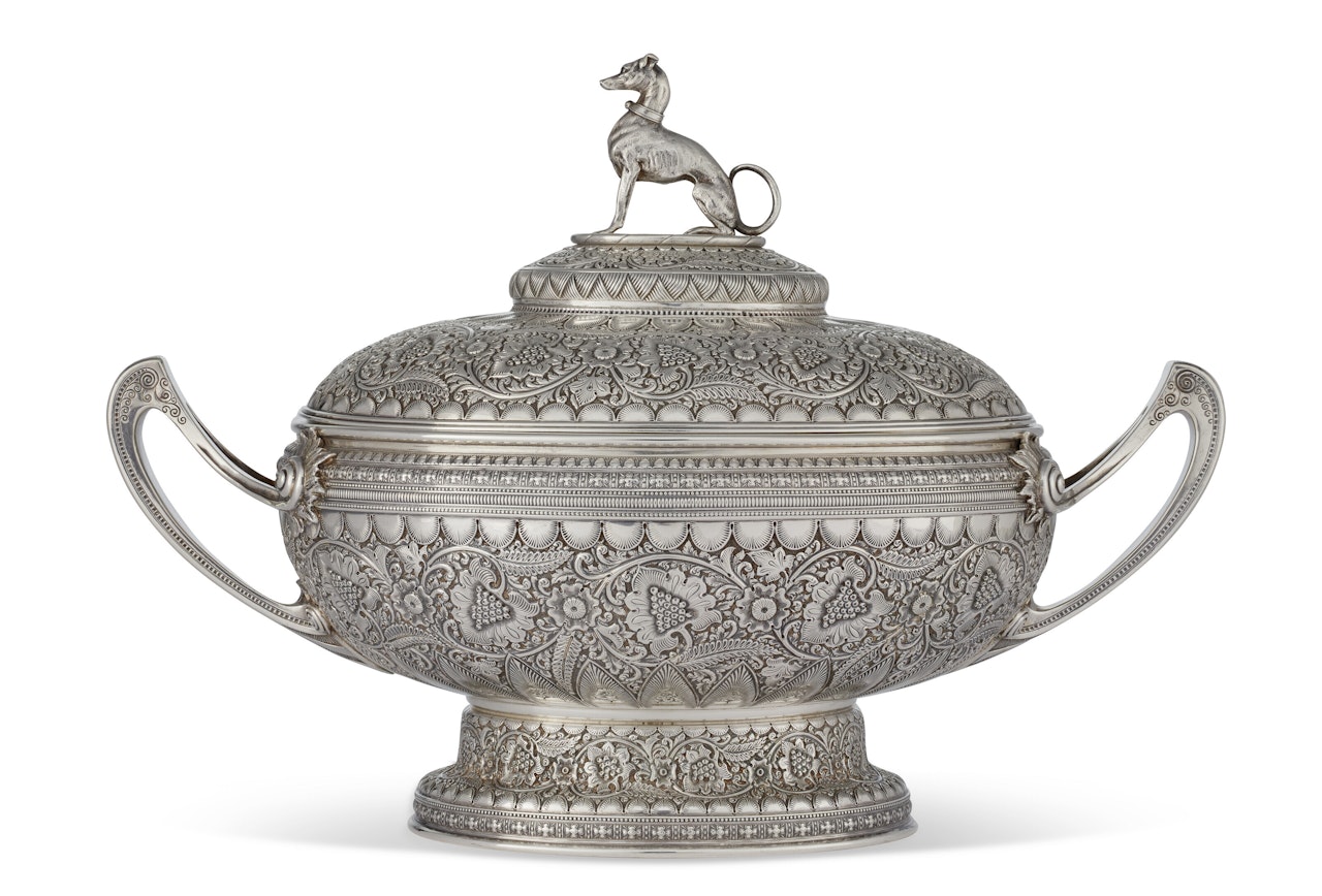 AN AMERICAN SILVER TWO-HANDLED SOUP TUREEN AND COVER by Tiffany & Co.