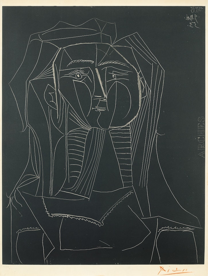 Tête sur fond noir (Head on a Black Background) (Bl. 742, M. 241) by Pablo Picasso