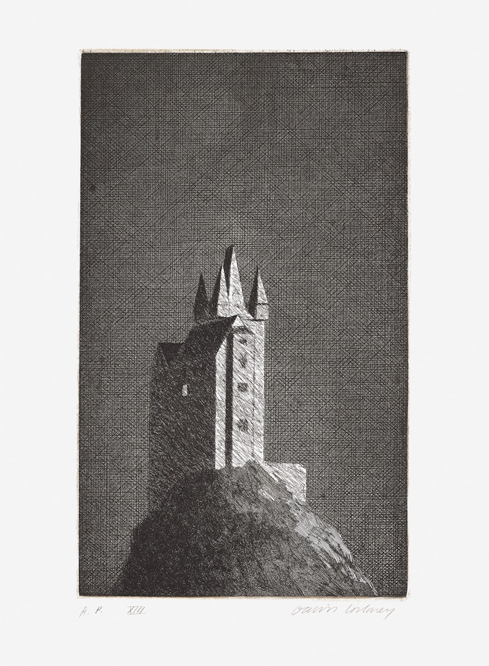 The Haunted Castle, from Illustrations for Six Fairy Tales from the Brothers Grimm (S.A.C. 92, M.C.A.T. 89) by David Hockney