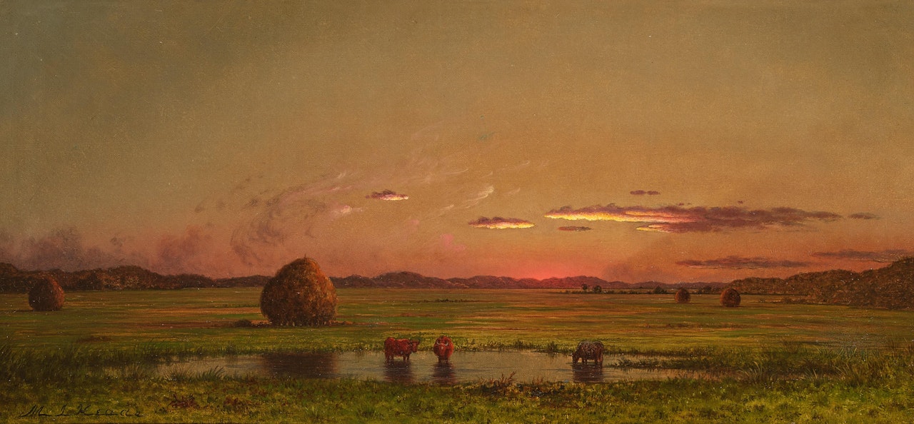 Sunset Landscape, Cattle Drinking by Martin Johnson Heade
