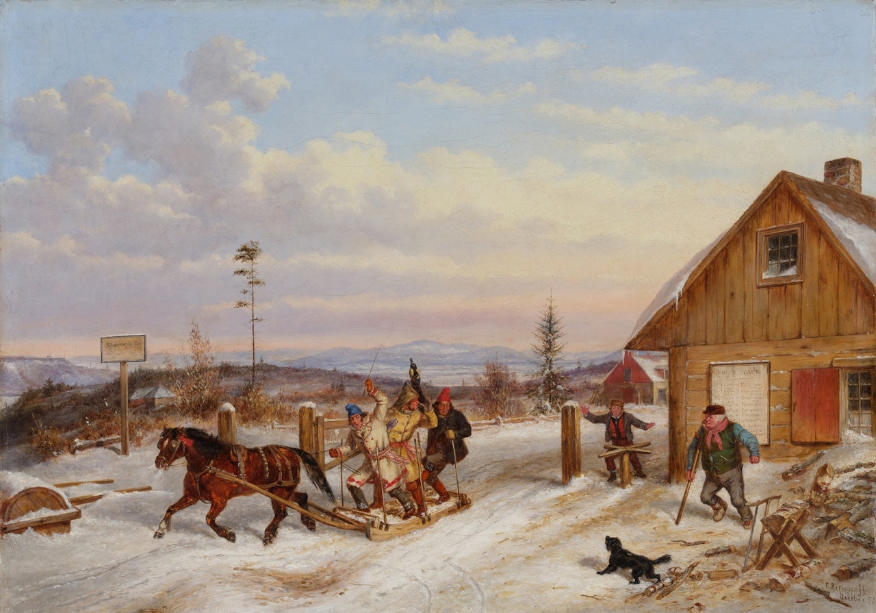 A Horse Drawn Sleigh Passing a Cabin by Cornelius Krieghoff