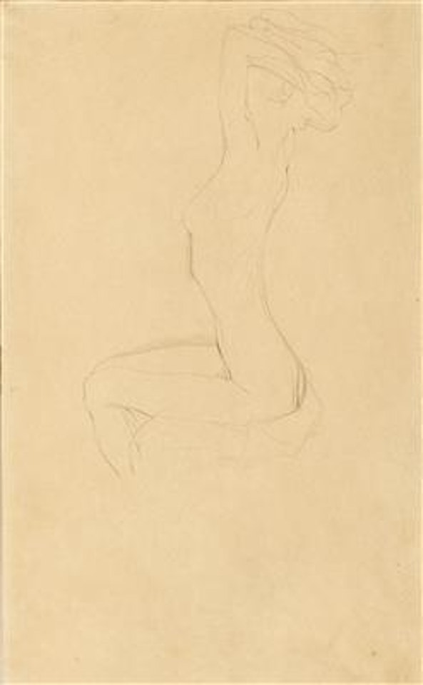 Sitzender Mädchenakt mit erhobenen Armen / Sitting Girl Nude with Raised Arms by Gustav Klimt