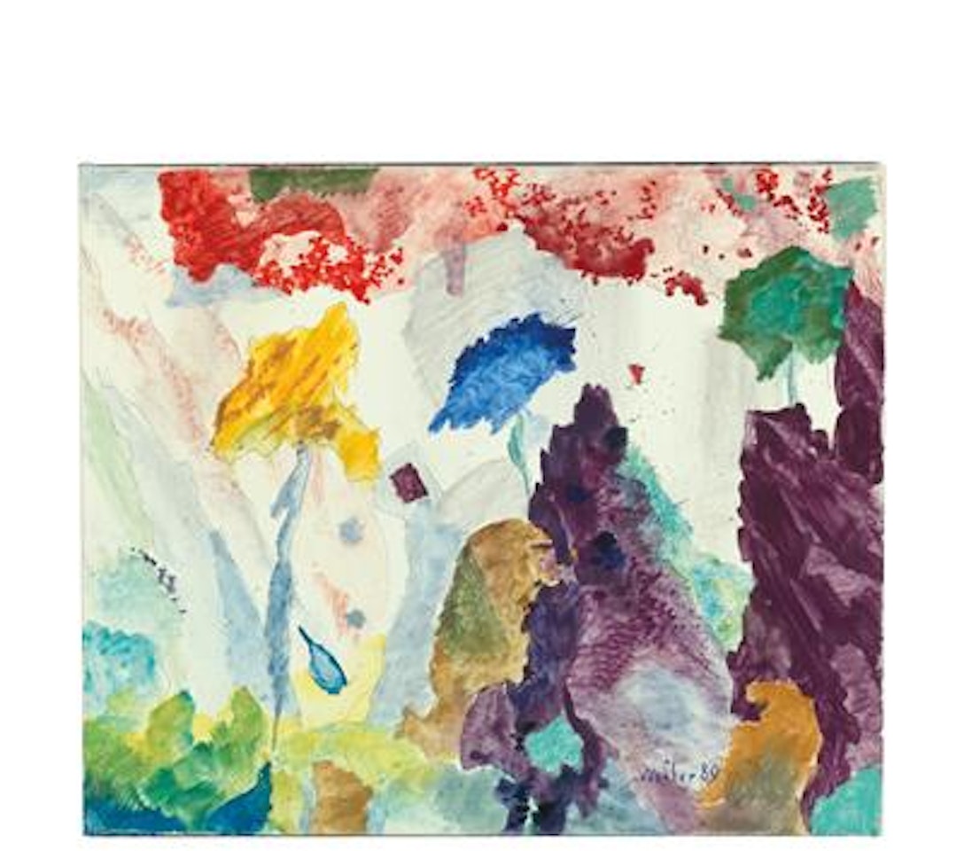 “3 Blumen unter roter Wolke” by Max Weiler