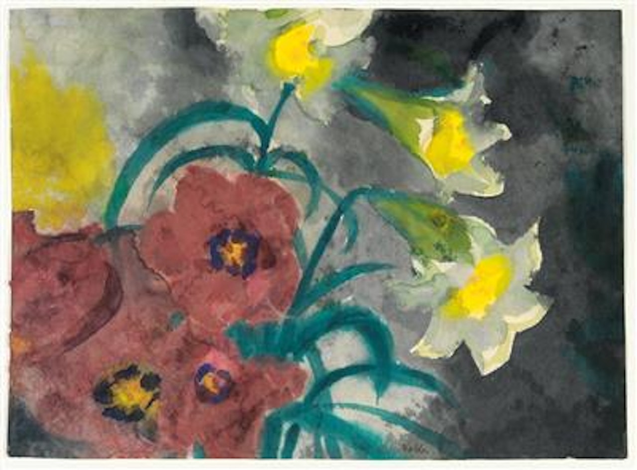 Flowers (red poppy and white lilies) by Emil Nolde