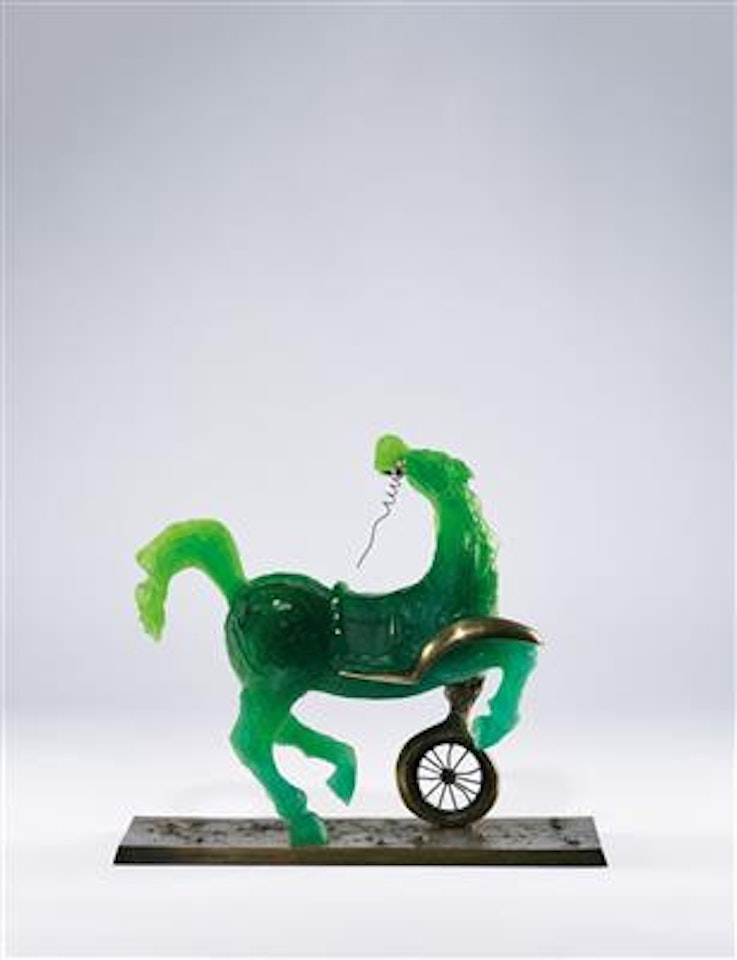 Débris d'une automobile donnant naissance à un cheval aveugle mordant un téléphone by Salvador Dali