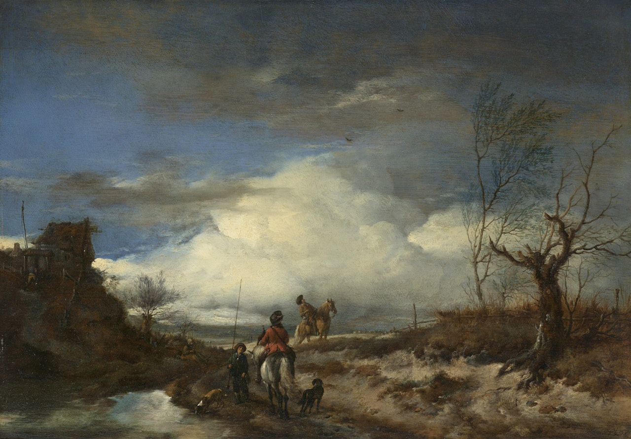 A landscape with falconers by Philips Wouwerman