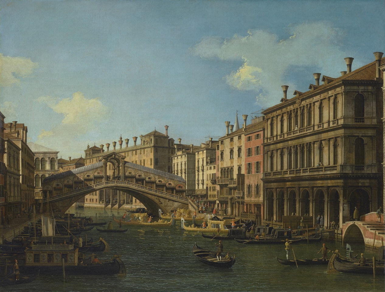 The Rialto Bridge, Venice, from the south with an embarkation, traditionally identified as the Prince of Saxony during his visit to Venice in by Canaletto