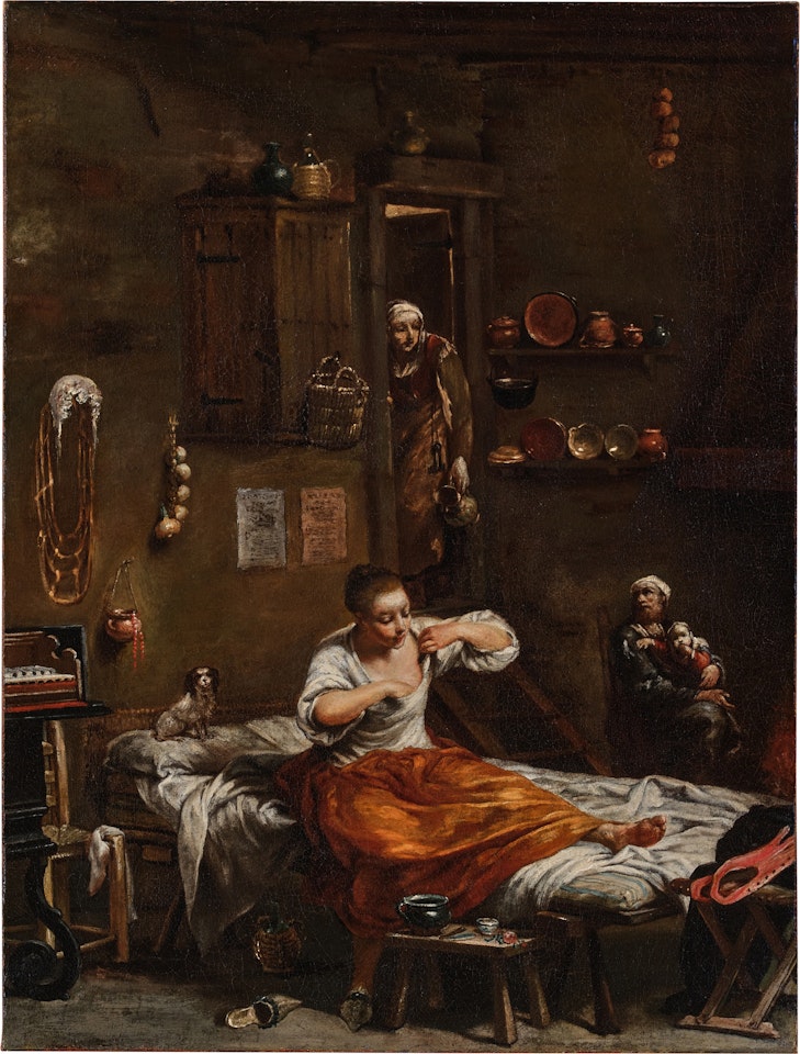 The flea hunt or 'la puce by Giuseppe Maria Crespi