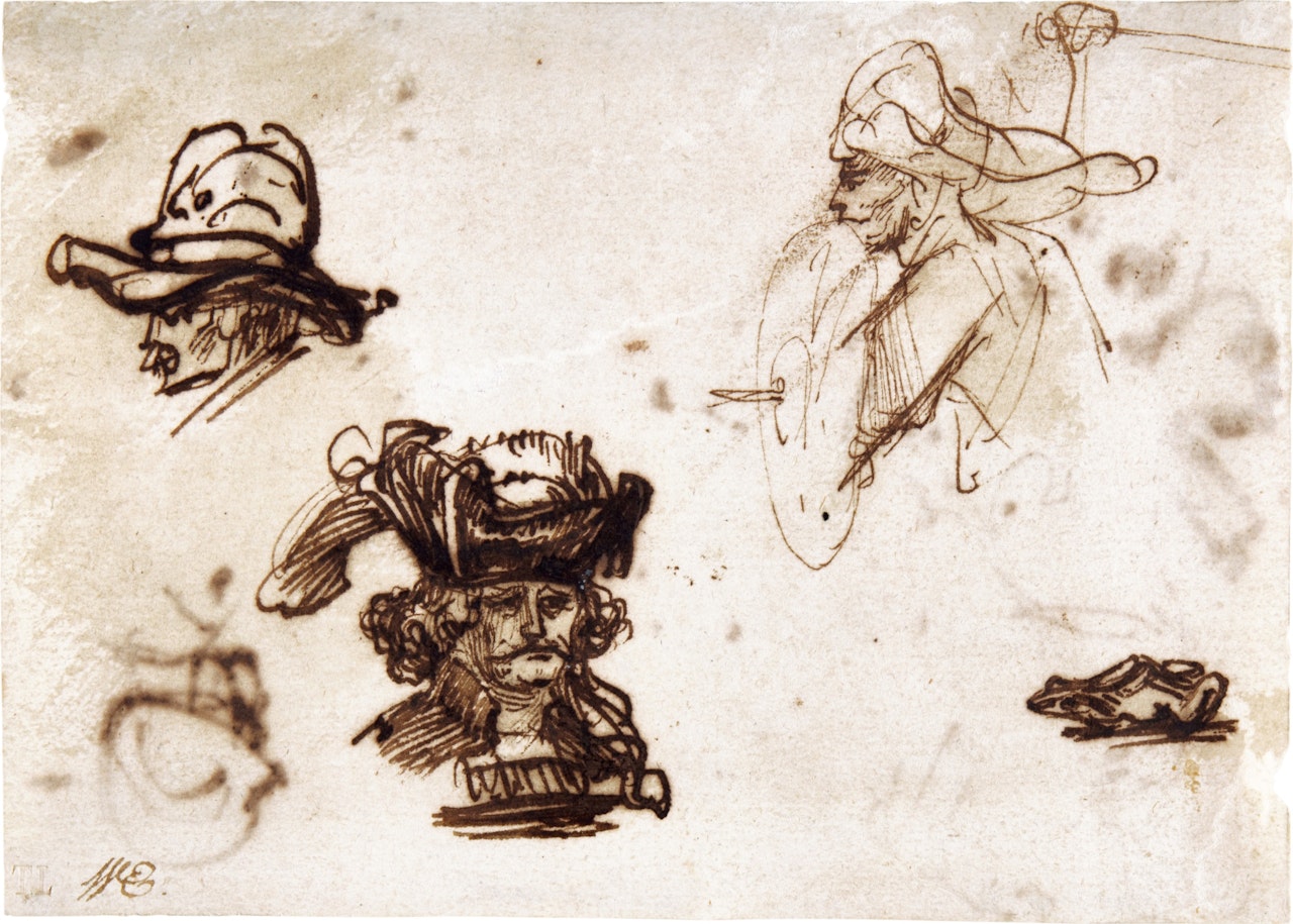 Double-sided sheet of studies of heads, and a frog by Ferdinand Bol