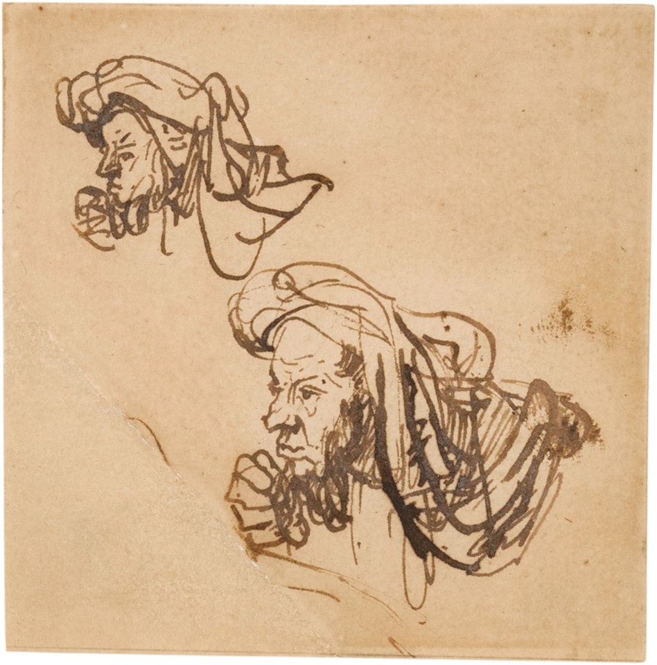 Two studies of turbaned men by Attributed to Rembrandt Harmensz van Rijn