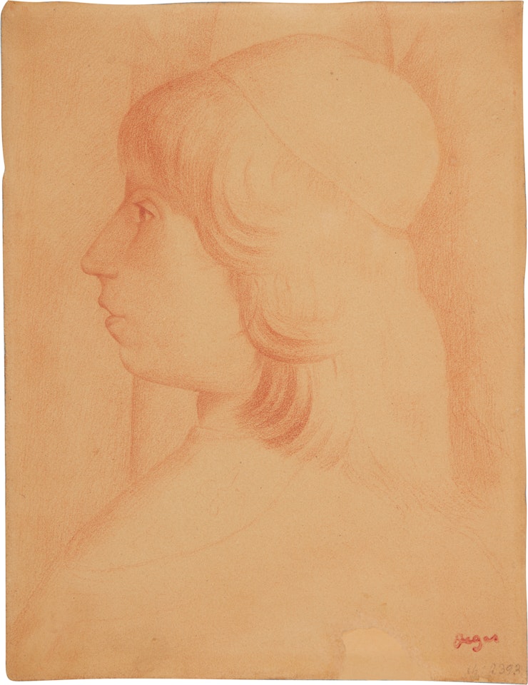 Jeune homme, vu de profil: copie d'apres "Les Funérailles de St. Bernardin" de Pinturicchio by Edgar Degas