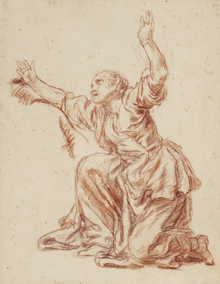 A kneeling woman, her arms raised by Jean-Baptiste Greuze