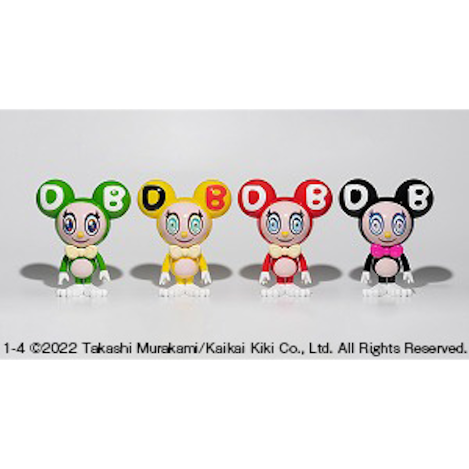 1. DOB-Kun (Green Green)／2. DOB-Kun (Yellow)／3. DOB-Kun (Camellia Red)／4. DOB-Kun (Black) by Takashi Murakami