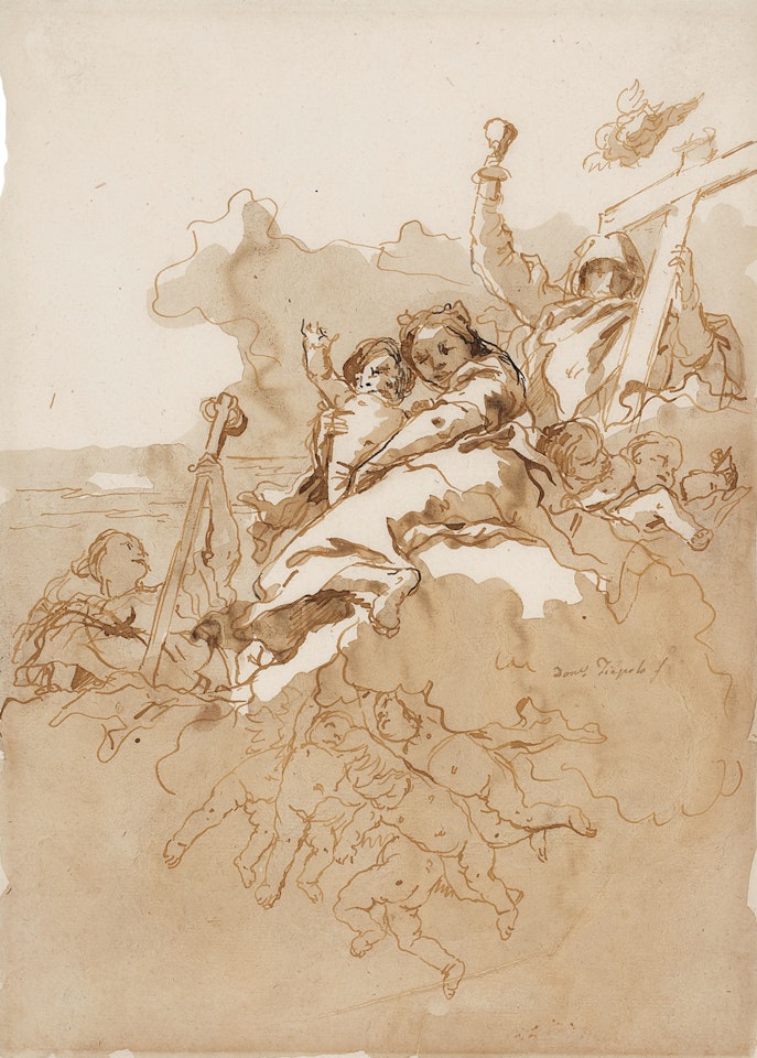 Faith, Hope and Charity with Putti among clouds by Giovanni Domenico Tiepolo