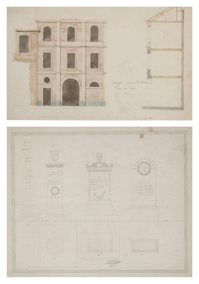Design for a warehouse and a study for urns by French School