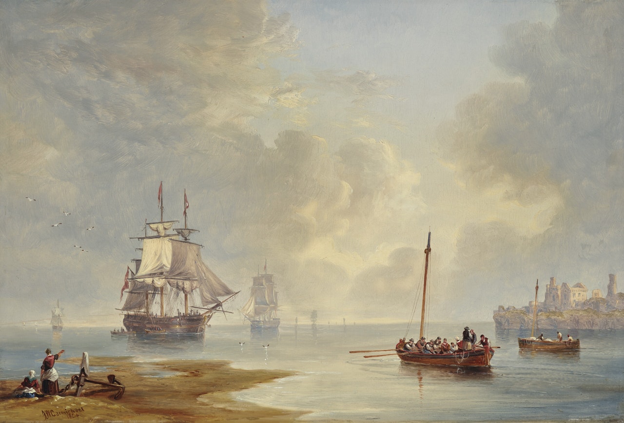 A Calm Day, Man o'War Off the Coast by John Wilson Carmichael