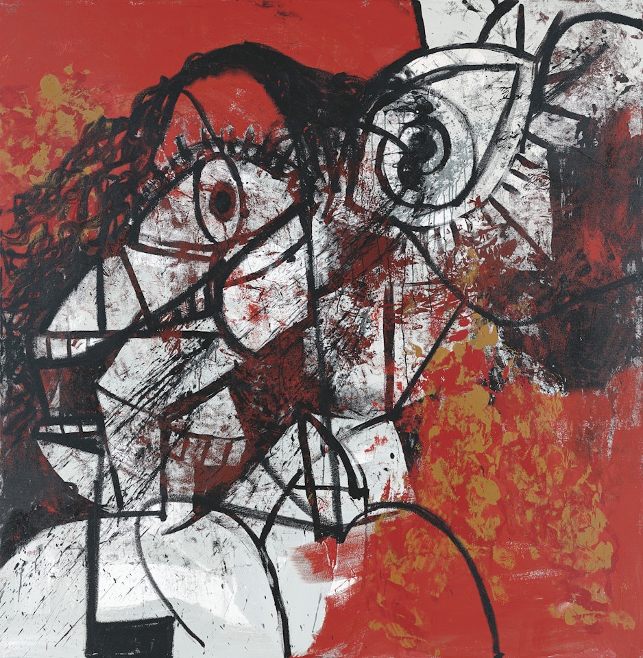 Red and Black Diagonal Portrait by George Condo