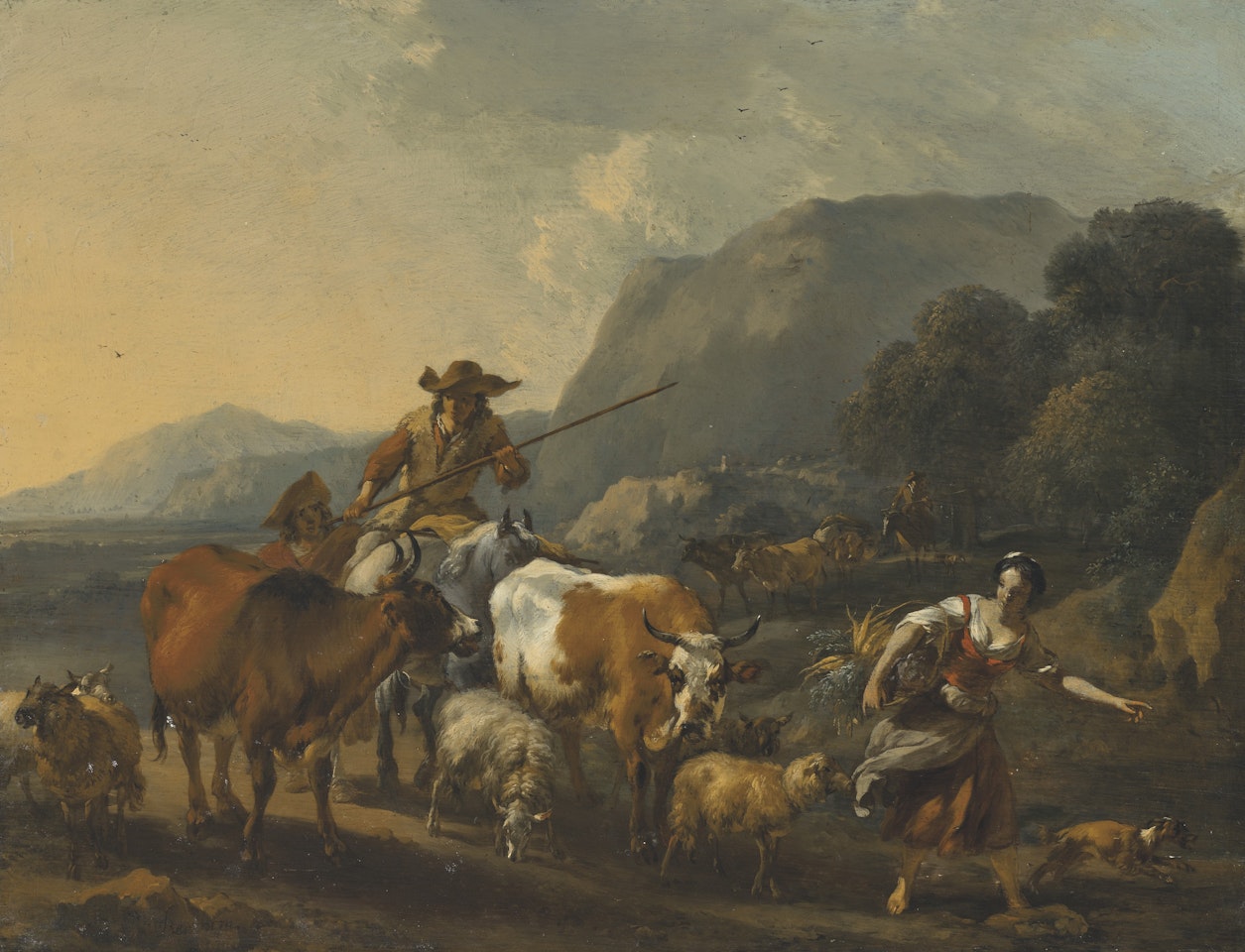 An Italienate landscape with drovers by Nicolaes Pietersz Berchem