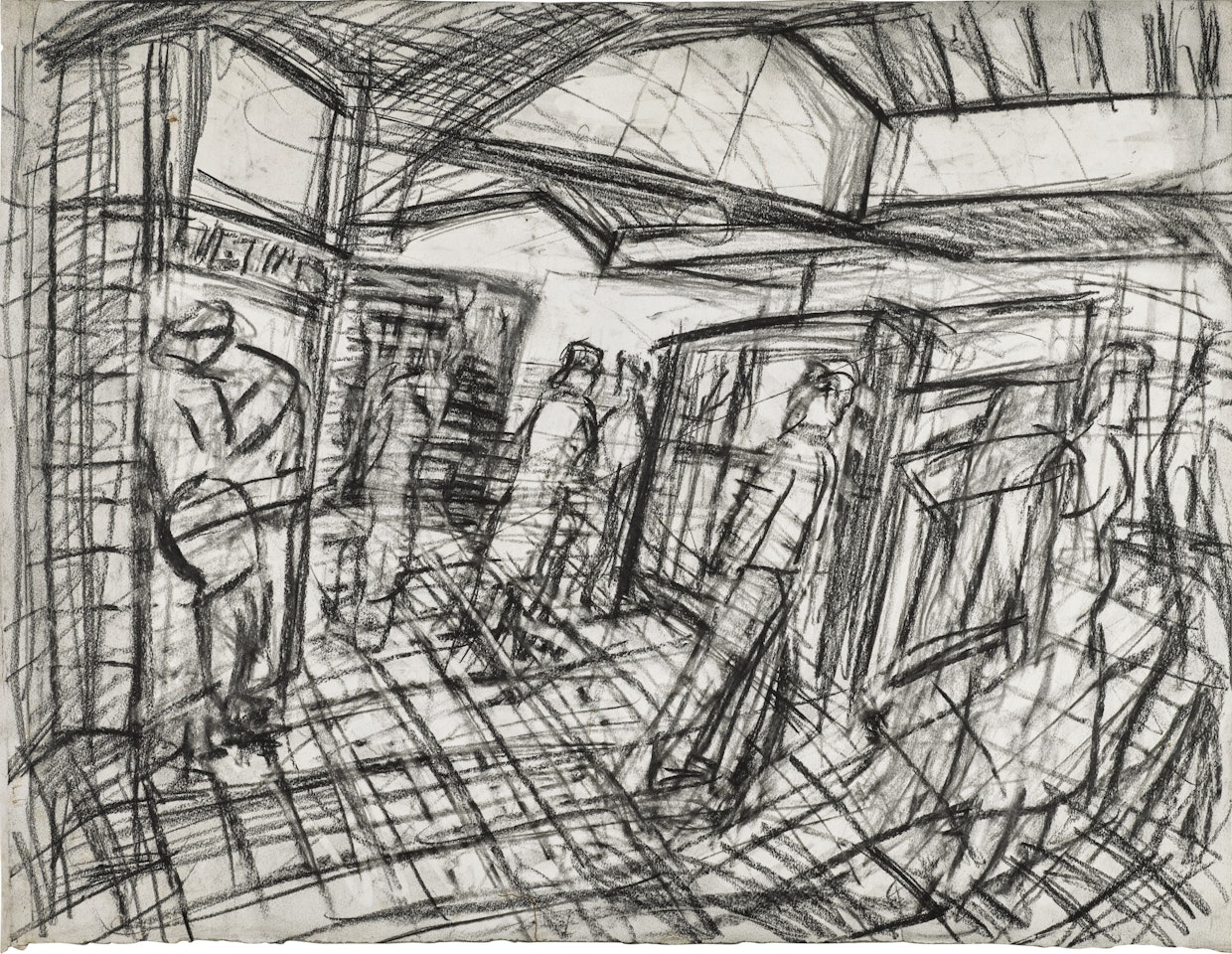 Inside Kilburn Underground Booking Hall Summer, 1 by Leon Kossoff