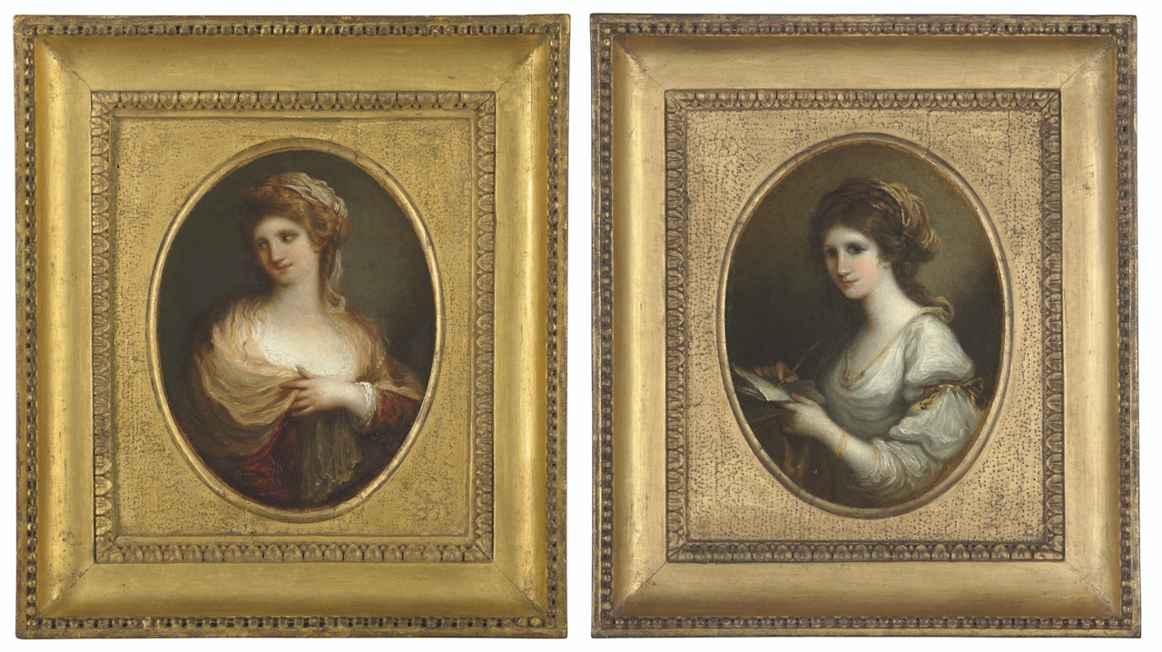 Portrait of a Lady, half-length, in a white dress; and Portrait of a Lady, half-length, in a yellow shawl by Angelica Kauffmann