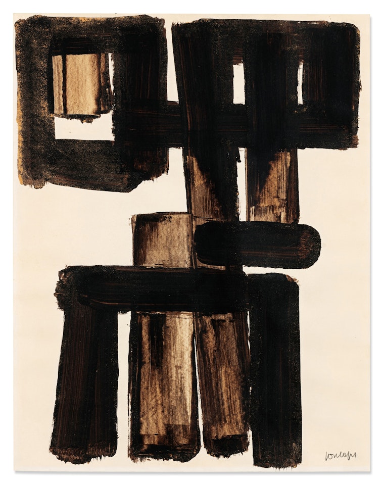 Brou de noix sur papier 65 x 50 cm, 1954 by Pierre Soulages