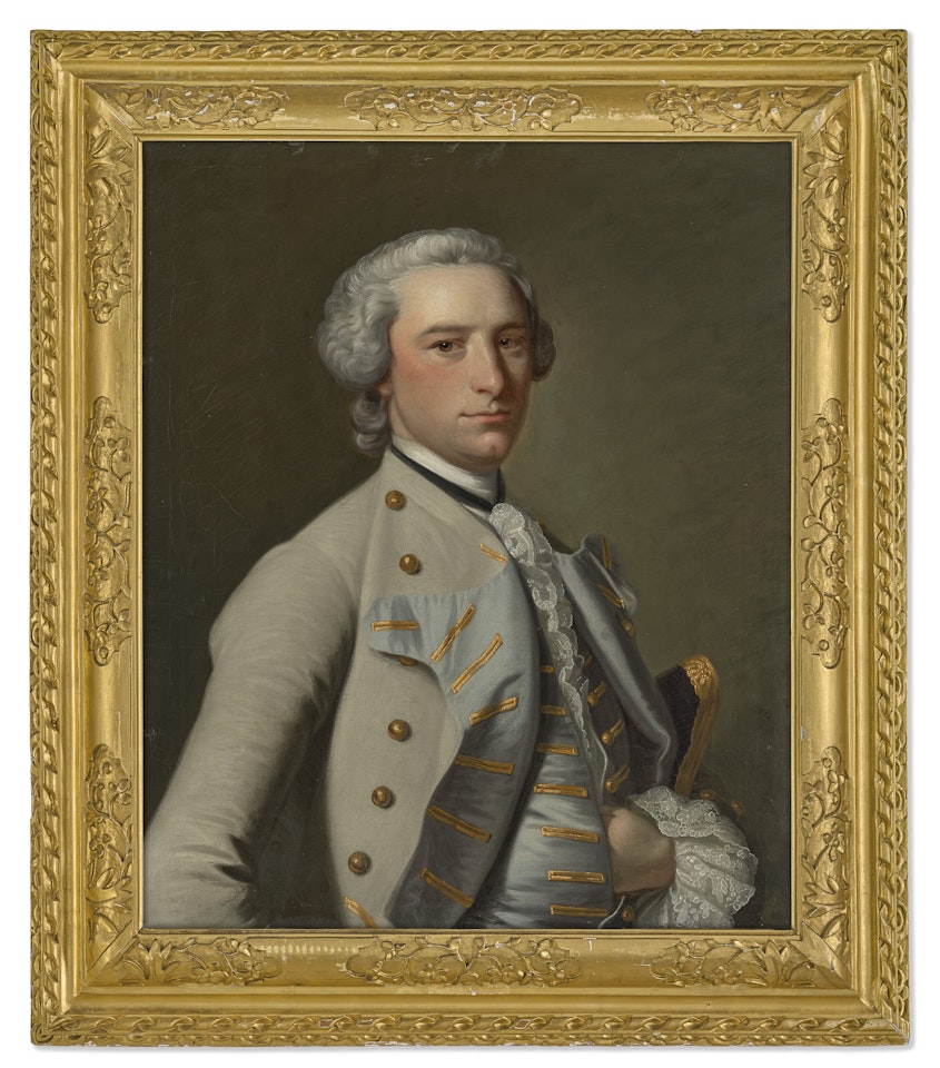 Portrait of a gentleman, traditionally identified as Nathaniel Acton (1725-1795), half-length, in a grey coat by Thomas Hudson