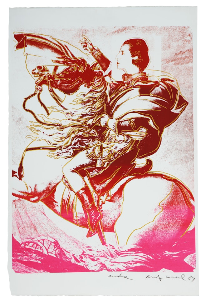 Diana Vreeland Rampant (after Jacques Louis David, Napoleon at St. Bernard ) by Andy Warhol