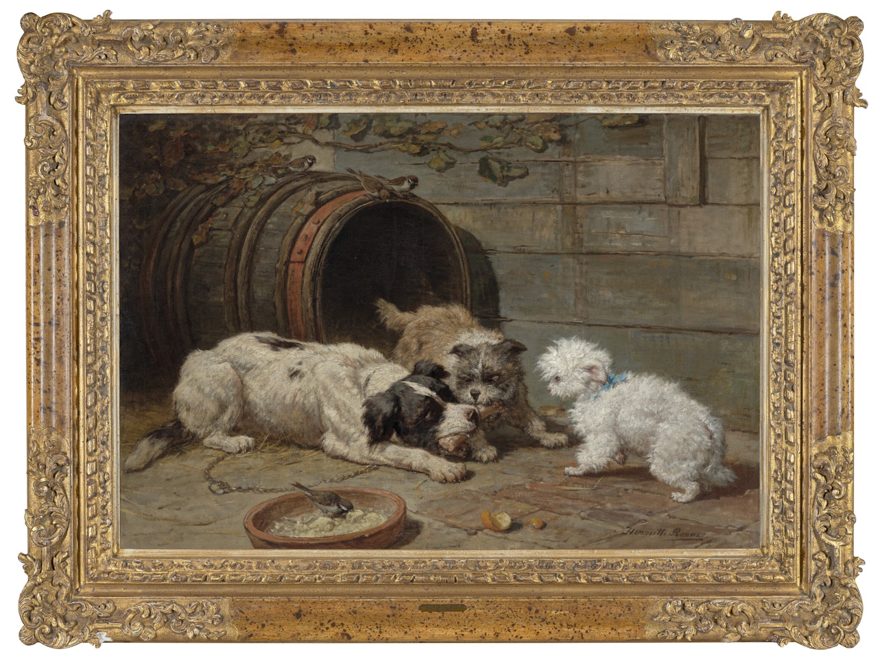 Dogs fighting over a bone by Henriette Ronner-Knip