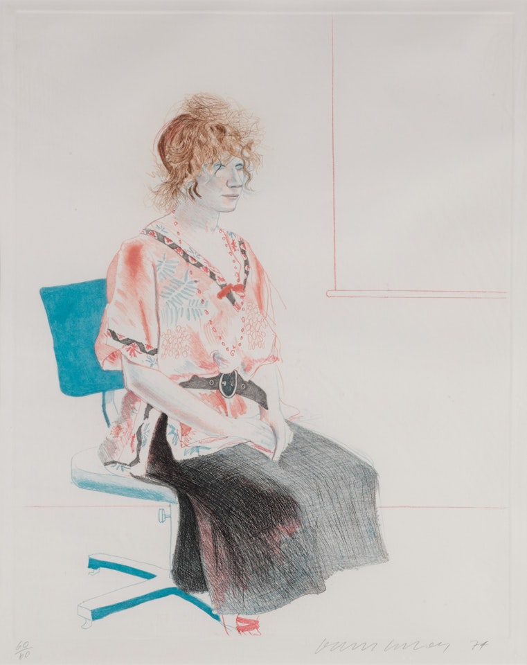 Celia Seated in an Office Chair by David Hockney