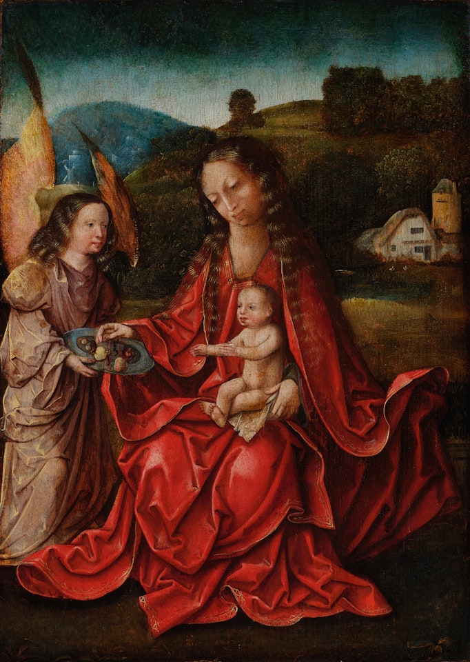 Virgin and child in a landscape with an angel by Flemish School