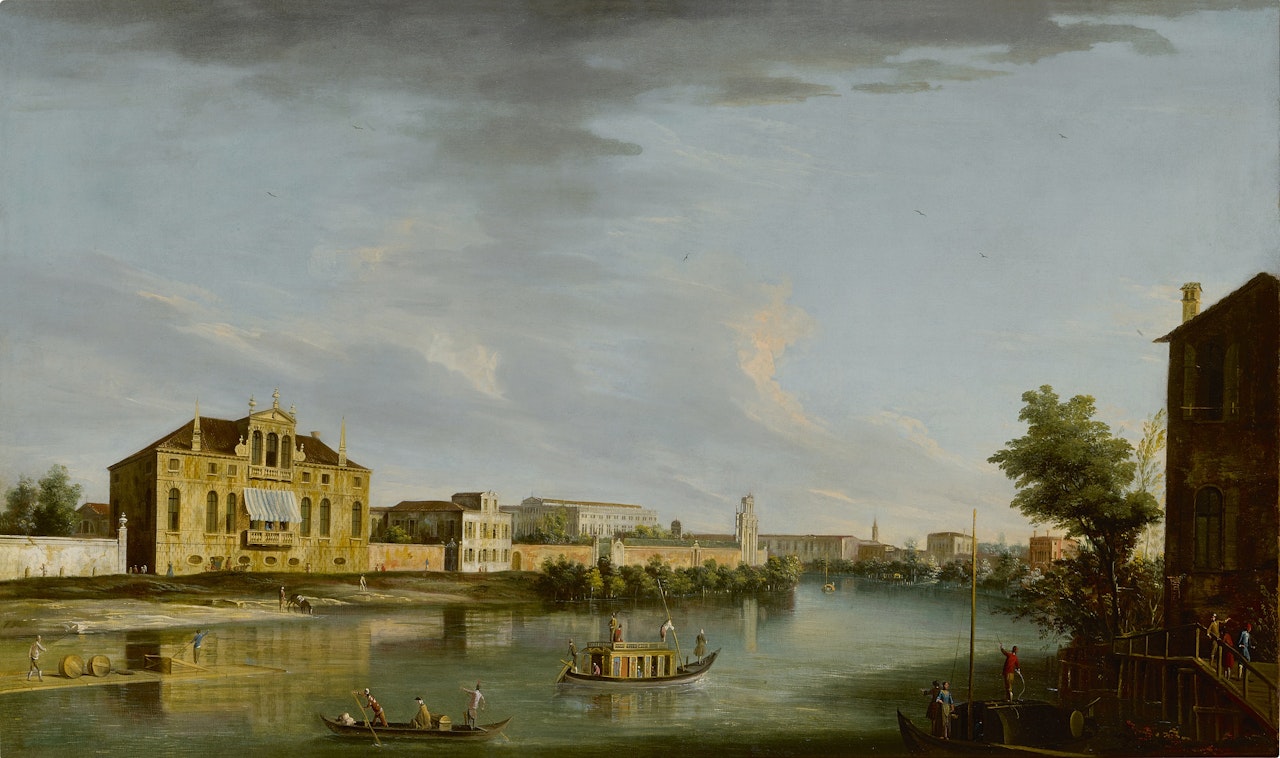View of the River Brenta at Stra with the Villa Capello and the Villa Pisani by Apollonio Domenichini