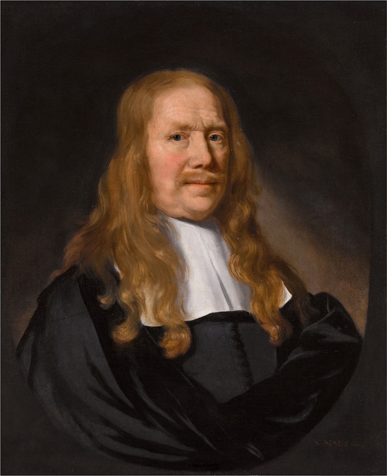 Portrait of a gentleman, in a painted oval by Nicolaes Maes