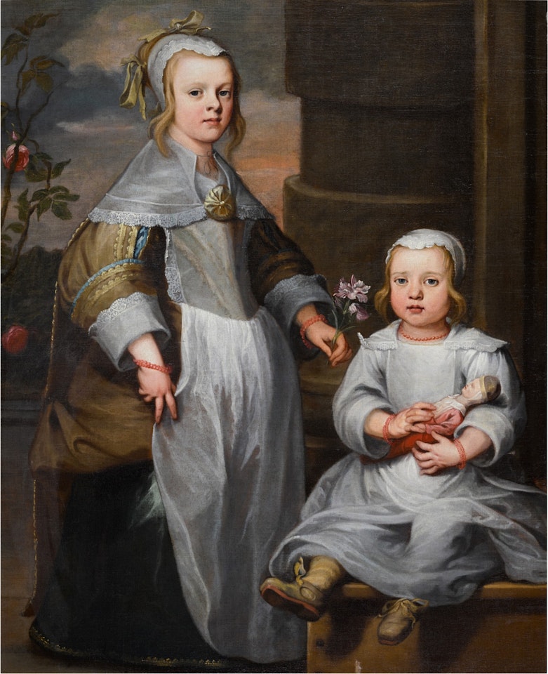 Portrait of two girls in a landscape by Flemish School